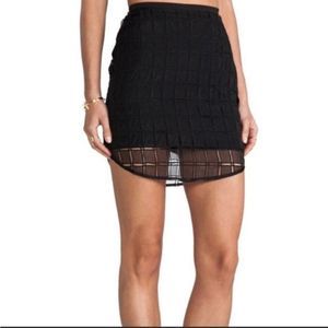 Line & Dot Black Silk Windowpane Overlay Mini Skirt Medium NWT